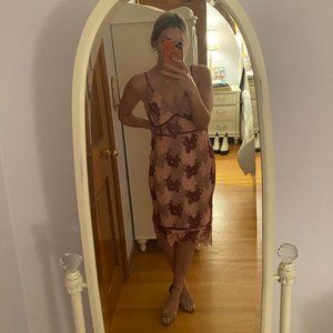 Lulus Pink and Maroon Lace Midi Dress